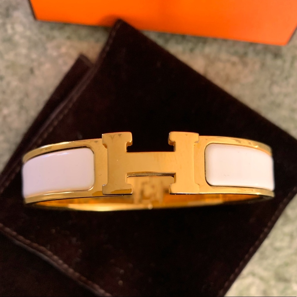 Hermes H Bangle with White Enamel